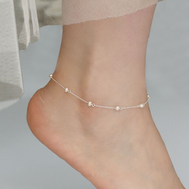 Freshwater Pearl Silver Oval Bead Anklet Simple Sweet Temperament For Women JL452_voghion.com