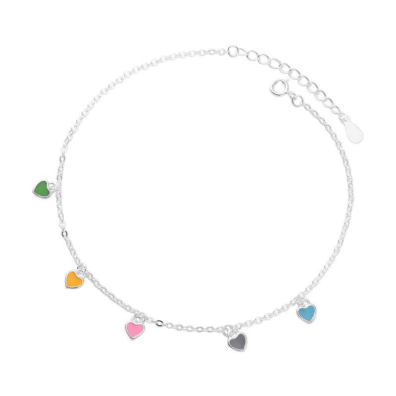 Cavigliera in argento sterling con goccia d'olio colorata per donna, design semplice a forma di cuore di pesca, accessorio per studenti e migliori amici_voghion.com
