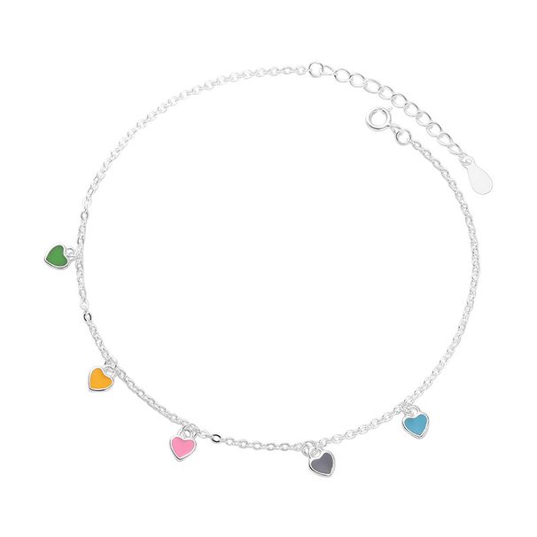 Cavigliera in argento sterling con goccia d'olio colorata per donna, design semplice a forma di cuore di pesca, accessorio per studenti e migliori amici_voghion.com