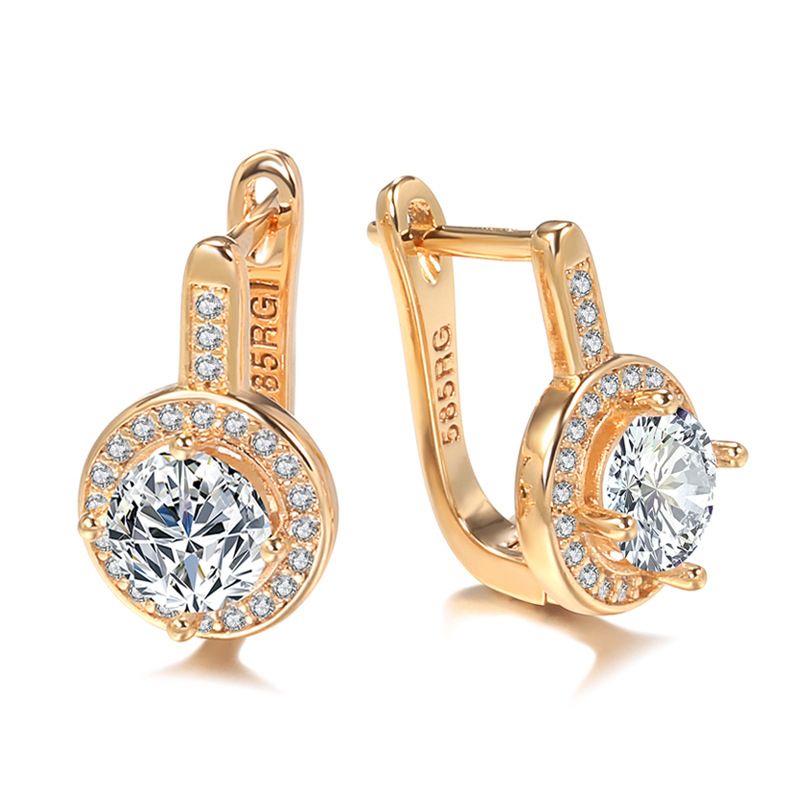 Women's Jewelry Fashion Design Zircon Earrings Temperament Rose Gold Small Earrings_voghion.com