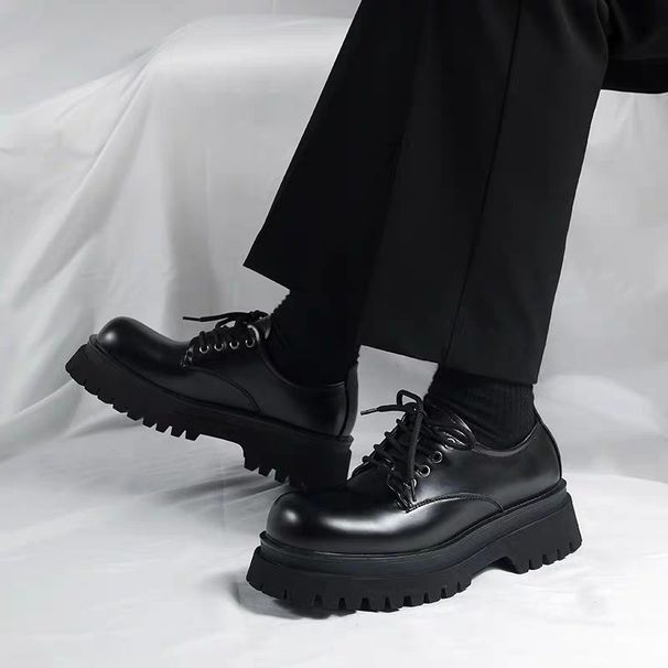 Scarpe derby adatte a tutte le stagioni per uomo, alla moda, in stile britannico, da coppia, formali, con punta tonda e suola spessa, con aumento di altezza, adatte per i pendolari._voghion.com