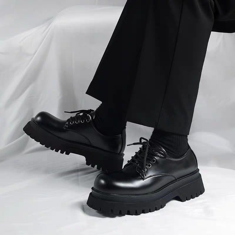 Suitable For All Seasons Derb For Men Fashionable British Stle Couple Formal Round Toe Thick Sole Height Increasing Commuter Chunk Shoes_voghion.com