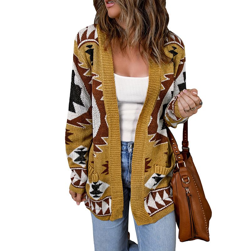 Women's Clothing Large Size Cardigan Coat Autumn and Winter New Knitted Sweater Ladies Mid-length Knitted Sweater_voghion.com