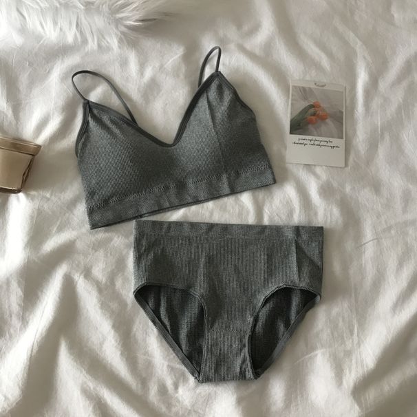 Set reggiseno sportivo da donna Reggiseno intimo stile coreano Push Up senza reggiseno con anello in acciaio Set di slip elastici alti con top a tubo sexy_voghion.com