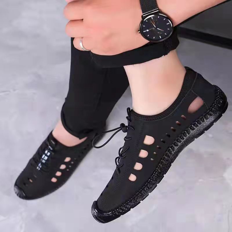 Sommer Herren Sandalen aus Leder mit weicher Sohle, atmungsaktiv, perforiert, für den Außenbereich, lässig, Strand, Wasser, Waten_voghion.com