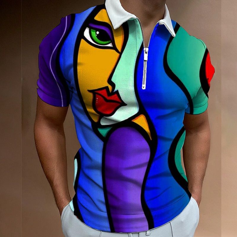 Erkek iş rahat kısa kollu polo GÖMLEK 2021 yaz bol 3D tişört karışık pamuklu 3D komik tişört polo GÖMLEK_voghion.com
