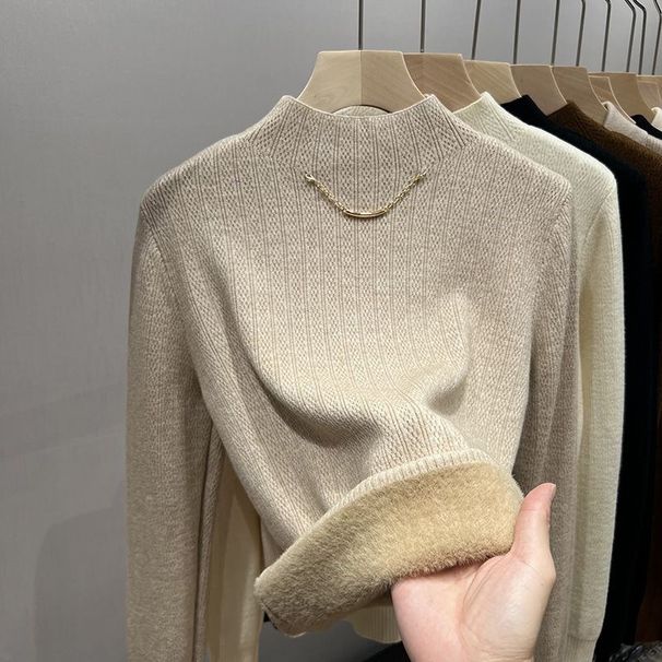 Yarı Balıkçı Yaka Termal Örgü Üst - Polar Astarlı Kışlık İç Katman (Viskon-Polyester Karışımı, Tek Beden Çoğu Kişiye Uyar)_voghion.com