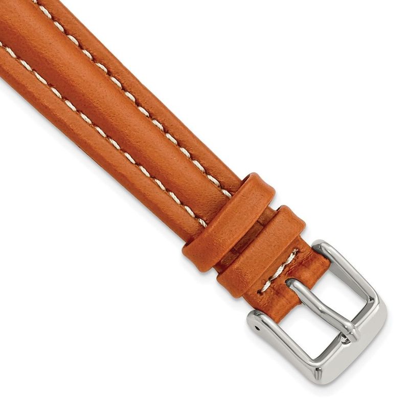 DeBeer 14mm Saddle Brown Oil-tanned Leather With White Stitching And Silver-tone Buckle 6.75 Inch Watch Band_voghion.com
