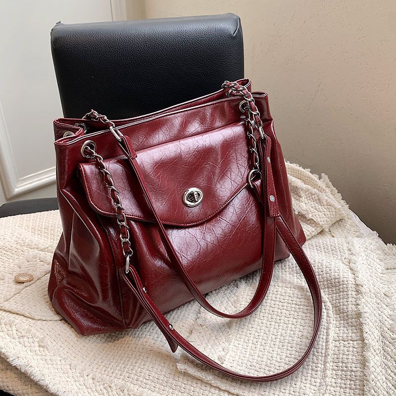 Borse Nuova Texture Pelle di Cera Olio Supporto Extra Large Donna Monospalla Moda Versatile Borsa a Tracolla_voghion.com