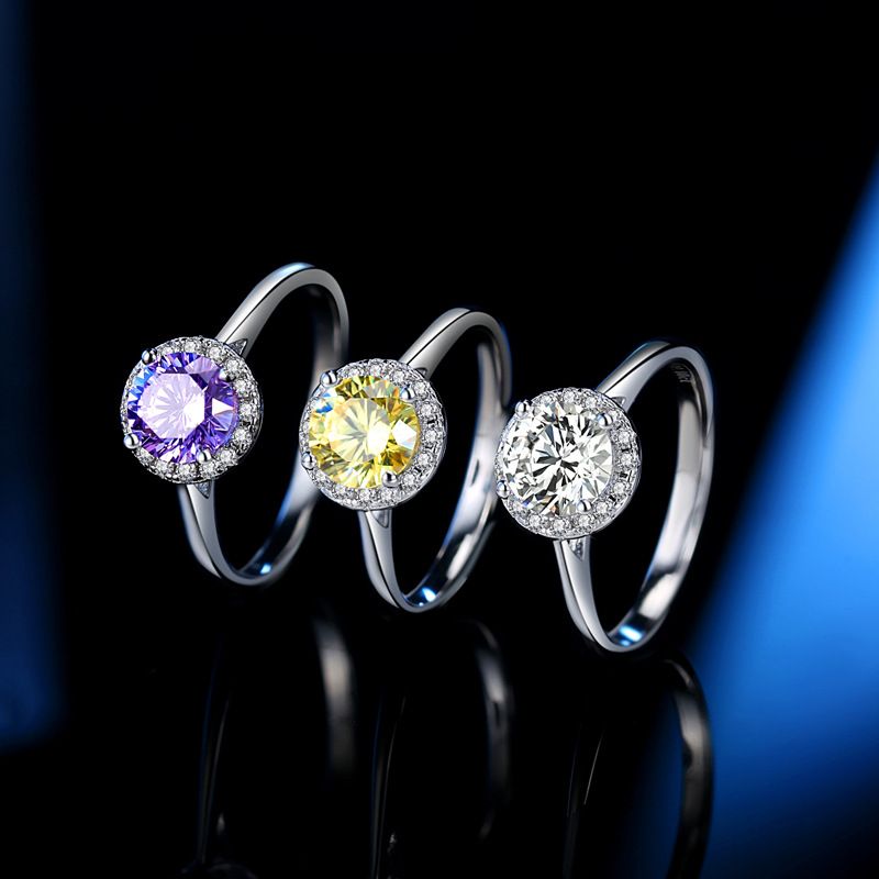 Silberner Moissanit-Diamantring 1 Karat, Verlobungsring für Männer und Frauen, runder Taschenfingerring_voghion.com