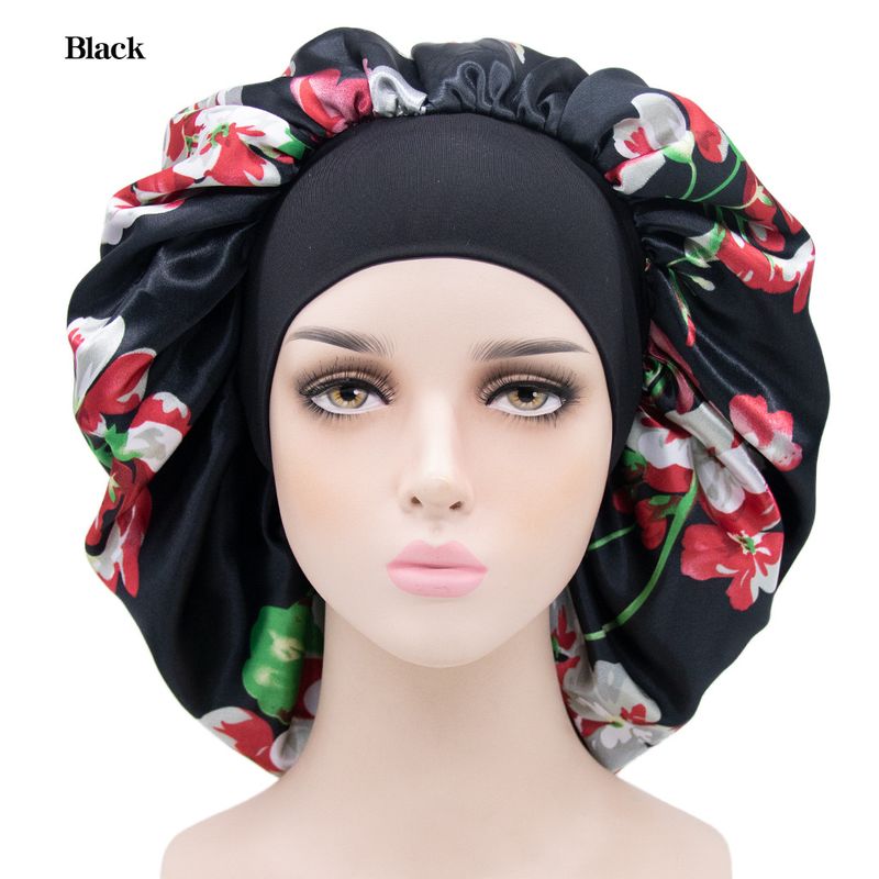 Neue bedruckte Satin-Duschhaube, elastische, breite Krempe, Schlafmütze, Damenmode, Chemotherapie-Hut, grenzüberschreitende Versorgung_voghion.com