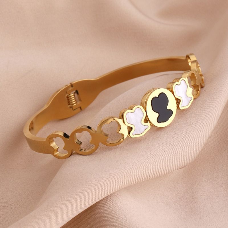 Bear love ring buckle opening titanium steel bracelet temperament popular jewelry_voghion.com