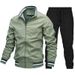 (Neu hinzugefügte Baumwolle) Casual Set Herren, Herbstsport Einfarbige Jacke und Hose für Herren_voghion.com