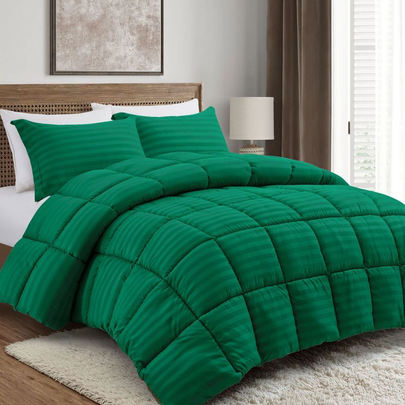 Luxury Sateen Stripe Duvet Set – 3-Piece Hotel-Grade Bedding (Grey/Green/White, Twin/Queen/King), All-Season Comfort_voghion.com