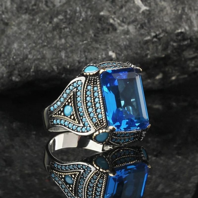Hecheng Fashion Eenvoudige Vierkante Diamanten Vergulde Ingelegde Ring Voor Heren_voghion.com