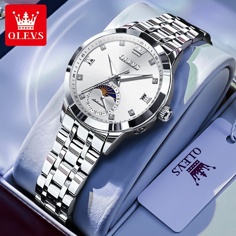 OLEVS 7041 Elegant Women Watch All Automatic Mechanical Watch Luxury Brand Waterproof Moonphase Watch Diamond Dress Women Watch_voghion.com