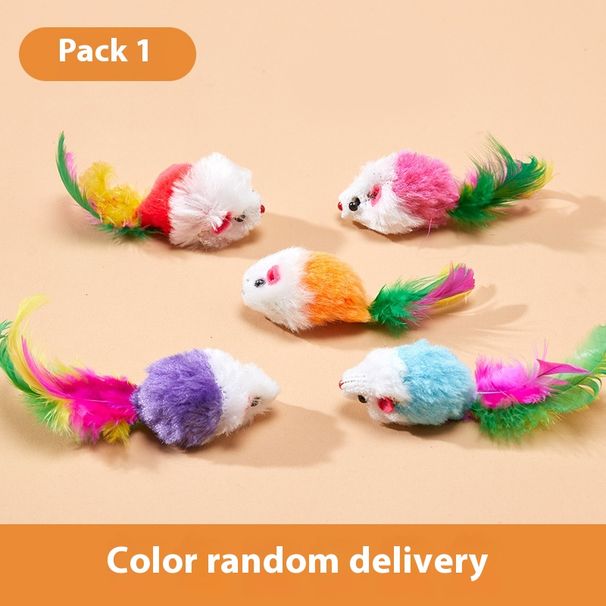 Katzenspielzeug-Simulation, kleine Plüschmaus, bunte Federn, Raschelgeräusche, lustige Interaktion mit der Katze, lindert Langeweile beim Haustier_voghion.com