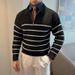 Boy Boy Boy Boy Design Sense Halbreißverschluss-Streifenpullover für Herren, lässiger Strickpullover mit langen Ärmeln für Herbst und Winter, schmale Passform, Umlegekragen_voghion.com