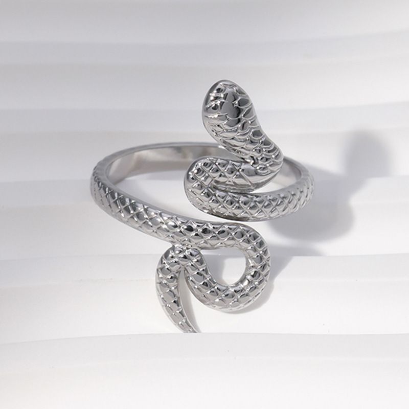 Bague ouverte en titane en forme de serpent pour femme, anneau ouvert exagéré pour index, style froid, en acier inoxydable_voghion.com