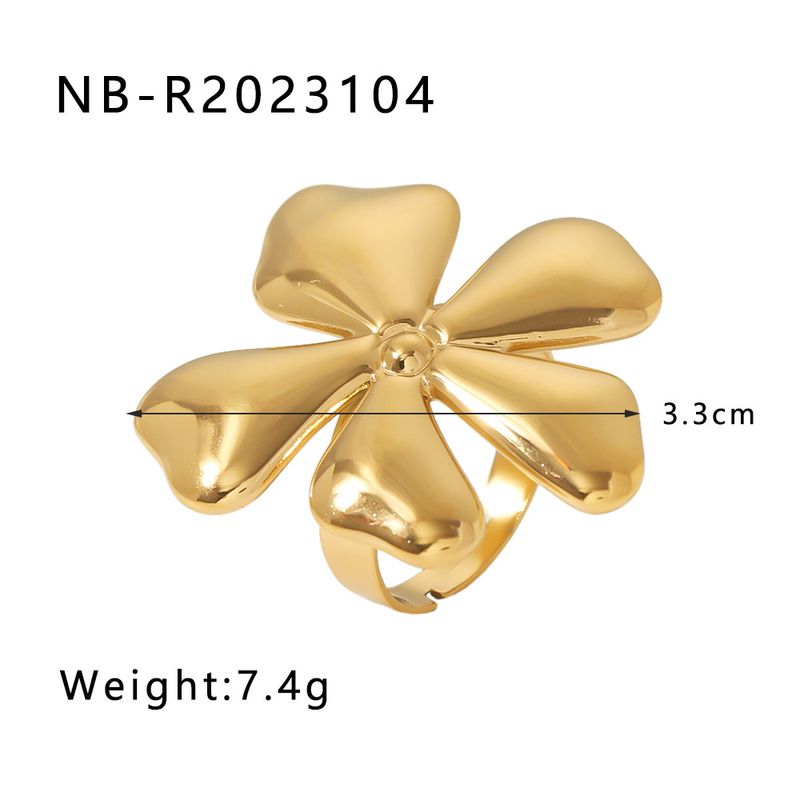 New Gold-Plated Flower Butterfly Stainless Steel Inlaid Turquoise Open Ring Elegant Jewelry_voghion.com