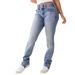 Double Button Mid Waist Straight Jeans Women's Slim Temperament Pants_voghion.com
