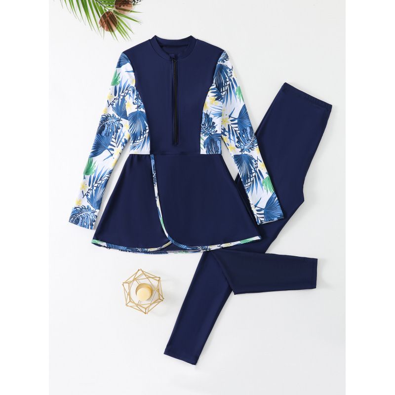 Women's Clothing Split Long Sleeved Trousers Beach Surfing Muslim Conservative Swimsuit_voghion.com