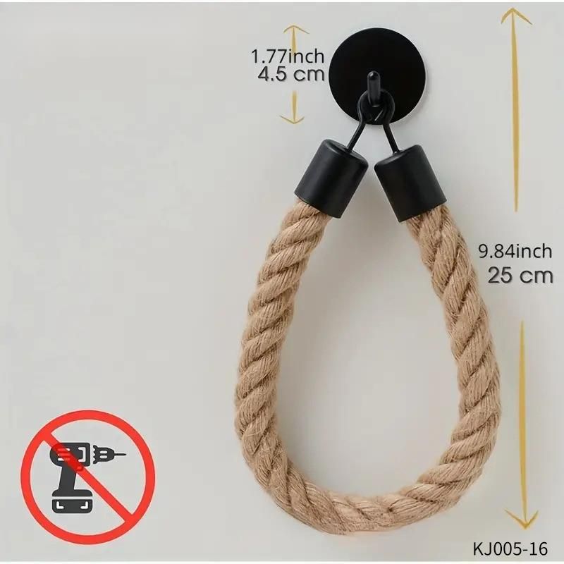 Solid Wood Cotton Rope Woven Storage Rack Face Towel Organizer Creative No-Drill Roll Paper Holder_voghion.com