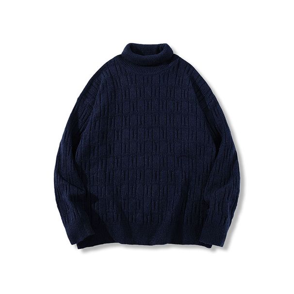 Herren-Strickpullover mit hohem Kragen – Übergroßer Zopfmusterpullover mit dezentem Jacquard, 94 % Polyester und 6 % Wollmischung (S/M/L/XL)_voghion.com