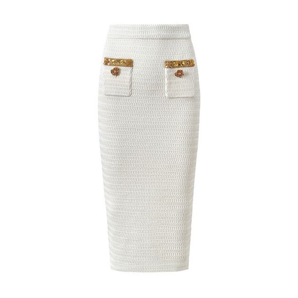 Completo cardigan in maglia con paillettes e perline e gonna alla moda – Coordinato scintillante primavera/autunno (rosso/nero/bianco, S-XL)_voghion.com