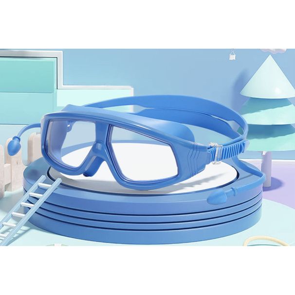 Children's HD Large Frame Waterproof Anti-Fog Flat Transparent Youth With Earplugs Integrated Diving Swimming Goggles_voghion.com