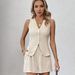 French Khaki Cotton And Linen V Neck Sleeveless Vest Vest Shorts Casual Suit 2025 European And American Summer Two Piece Suit_voghion.com