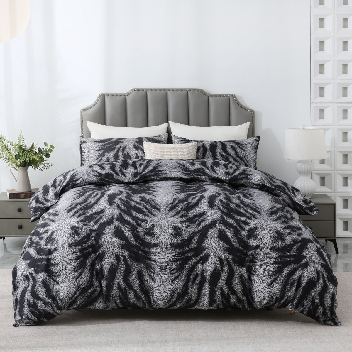 Modern Zebra Print Bedding Set - Soft Brushed Polyester 3-Piece Duvet Cover With Geometric Patterns, Nordic Style For Queen & King Size Beds_voghion.com