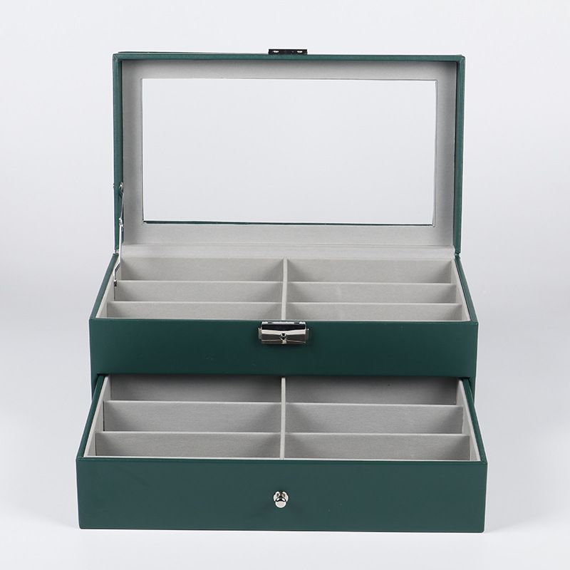 Unisex PU-leer 12 paar dubbellaagse brillendoos zonnebrillen Zonnebrillen opbergdoos display verpakkingsdoos_voghion.com