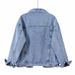 K Nuova giacca retrò in denim blu da donna; top ampio e taglie comode._voghion.com