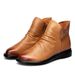 Martin Short Women Top Layer High Heel Cowhide Comfortable Soft Sole Flat Boots Red Genuine Leather Single Casual Shoes_voghion.com