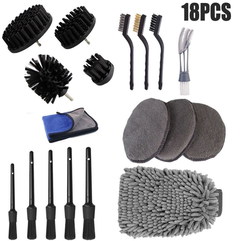 Car detail 18 piece set, electric drill brush, car wash waxing sponge gloves, air vent brush set_voghion.com