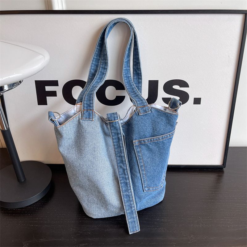 Borsa a tracolla versatile piccola borsa da donna nuova borsa a secchiello in denim 2024 borsa a tracolla a tracolla con tendenza di nicchia estiva_voghion.com