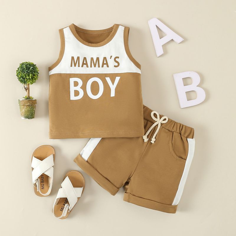 Mother & Kids Children's clothing from one batch 2024 infant and toddler summer sleeveless letter print splicing casual boy small suit_voghion.com