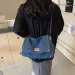 Anti-fading Denim Lock Underarm Large Capacity Tote Shoulder Messenger Fashionable Versatile Canvas Bag 250318_voghion.com