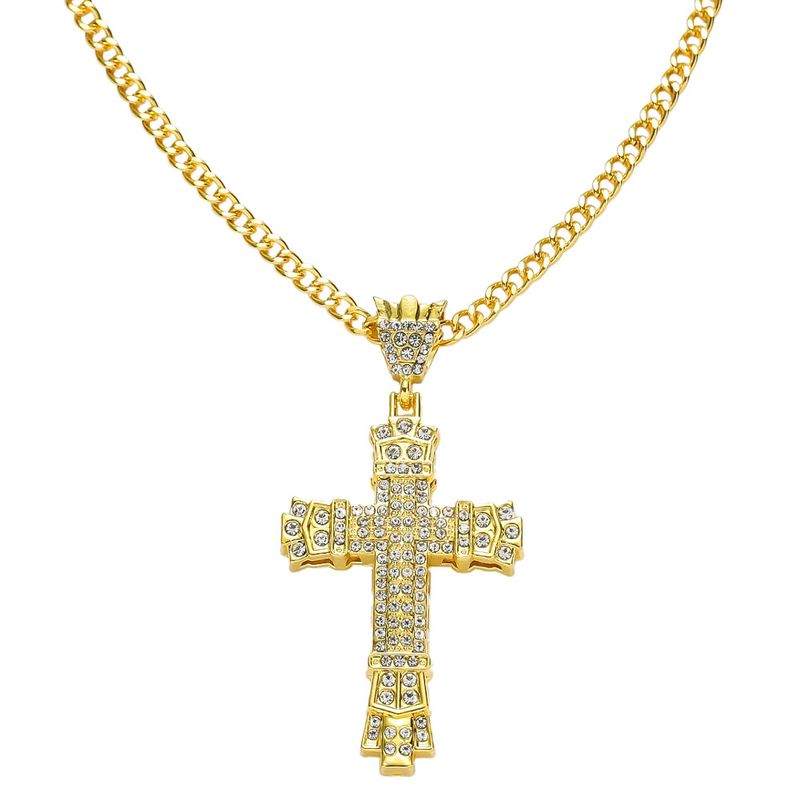 Hip Hop bijoux croix collier chaîne pour hommes en acier inoxydable hommes bijoux strass religieux pendentif collier hommes Collares_voghion.com