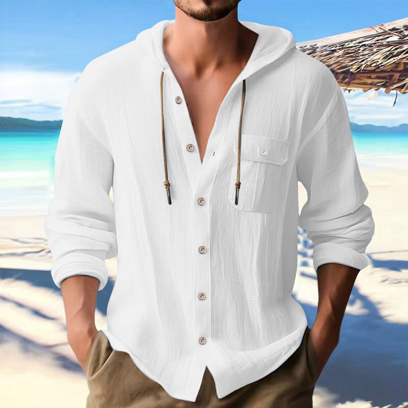 Herrenhemd aus Baumwolle und Leinen mit 3D-Tasche, langärmelig, für Frühling und Herbst, Strand, Freizeithemd_voghion.com