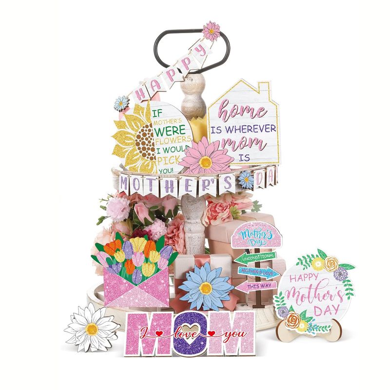 Mother's Day Wooden Layered Tray Decorations Atmosphere Arrangement Desktop Ornaments_voghion.com