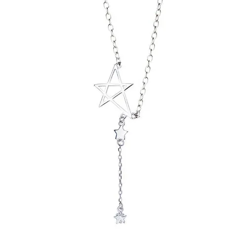 Collana in argento sterling con stella a cinque punte per donna, resistente allo sbiadimento, design di nicchia, nappa semplice sulla clavicola, maglione_voghion.com
