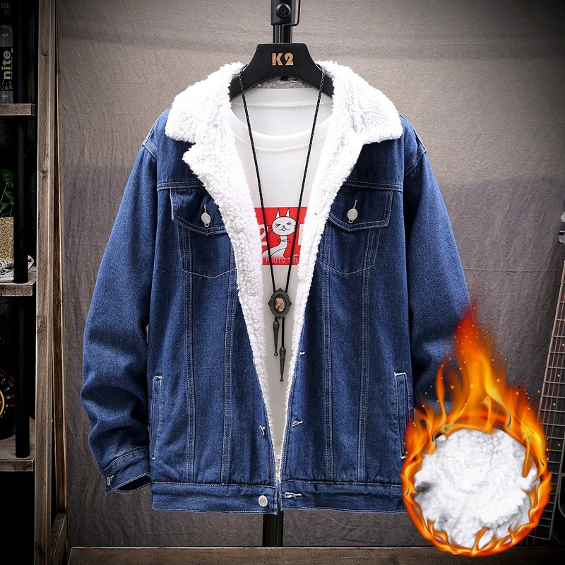 Acquista Giacca Di Jeans Ispessita In Pile Da Uomo Invernale 2020 Giacca Di Cotone Giacca Coreana Slim Fit In Lana D'agnello_voghion.com