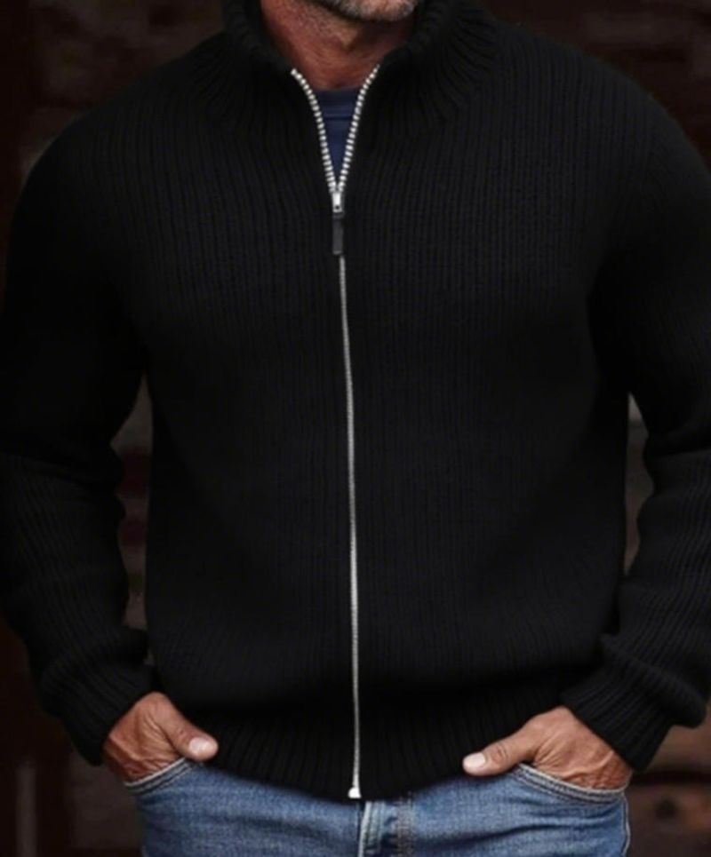 ​​"Men's High-Neck Knit Sweater – Retro Pullover With Zip Detail For Winter Comfort (S-5XL, 4 Colors)"​​_voghion.com