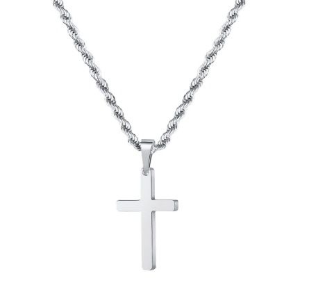Men's Jewelry Double Layer Cross Necklace Titanium Steel Hip Hop Stacking Jewelry With Twisted Chain_voghion.com