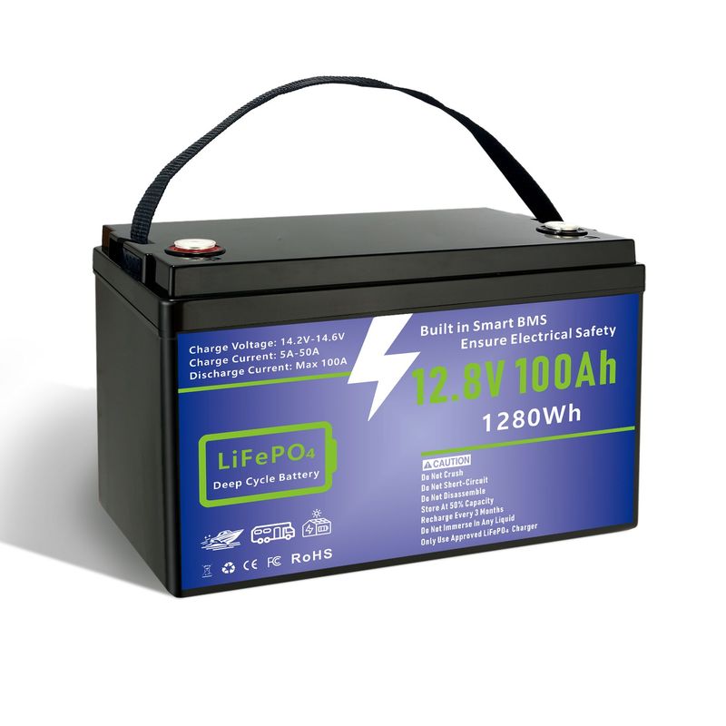 12V 100Ah LiFePO4 Battery, Lithium Battery Built-in 100A BMS 1280Wh, Deep Cycle Battery Up To 12000 Cycle Times, Iron Phosphate Battery For RV, Solar, Trolling Motor, Camping, Off-Grid System_voghion.com