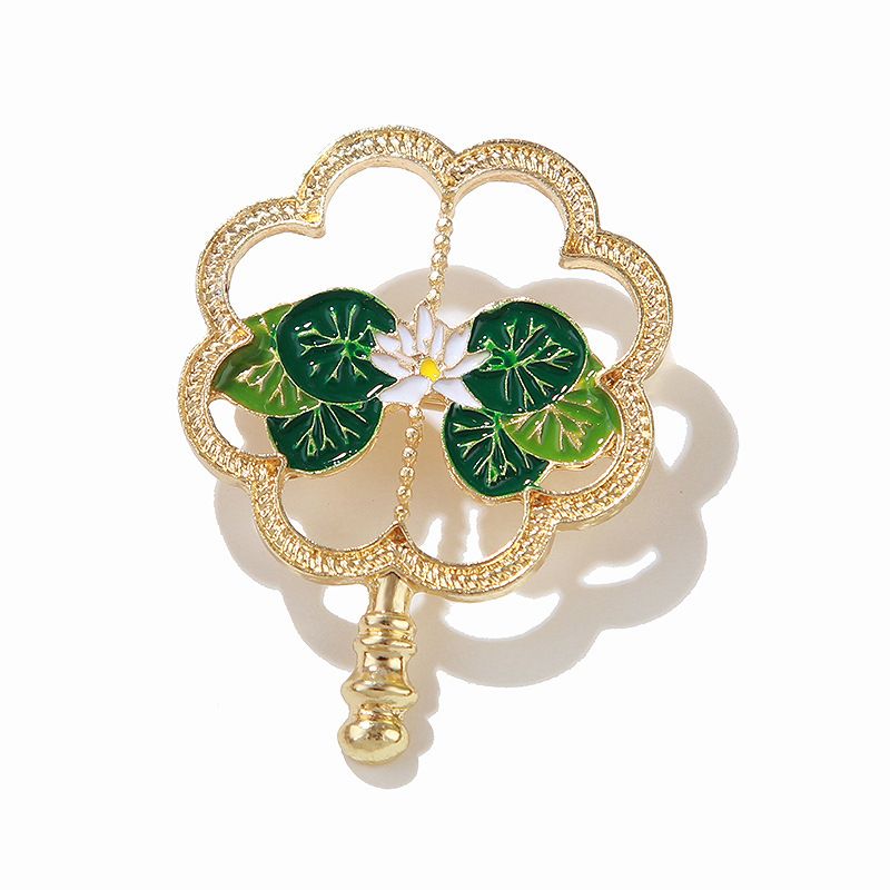 Hollow futon fan brooch enamel glaze violet water lily lotus brooch Chinese style classical women's_voghion.com