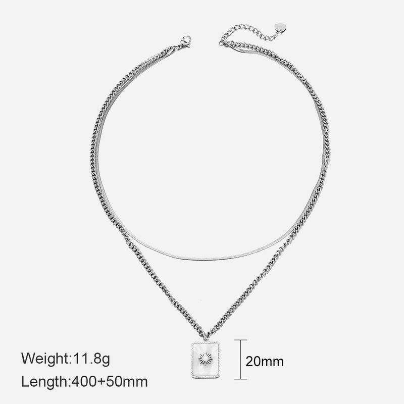 Collana a conchiglia quadrata geometrica a doppio strato - Gioielli di moda in acciaio inossidabile per donna_voghion.com