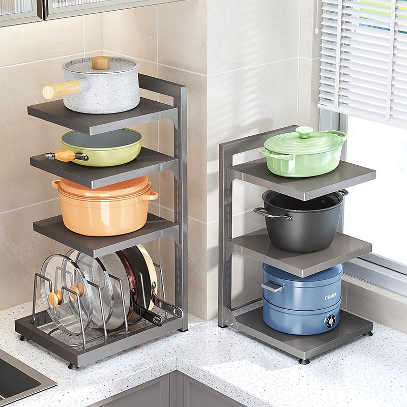 Under sink pot storage rack cabinet countertop layered preparation pot cover rack adjustable home multi layer kitchen pot rack_voghion.com